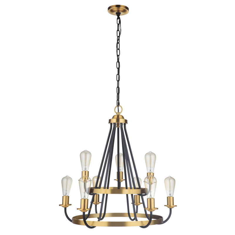 Pertev 9 - Light Dimmable Tiered Chandelier, Flat Black/Satin Brass