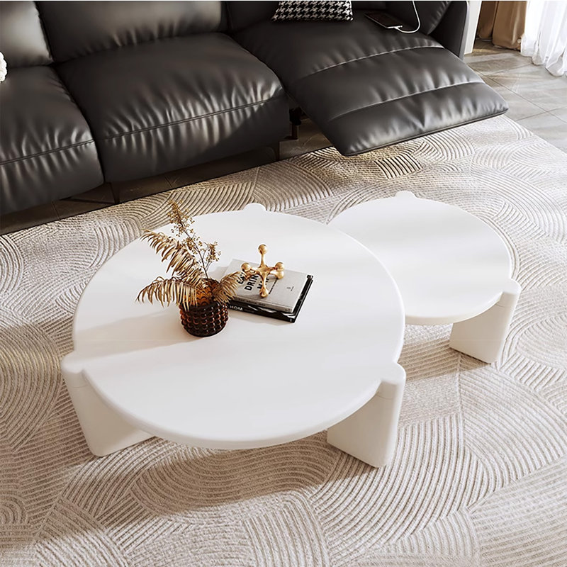 Luise Round Coffee Table Set, Overlapping Design, White