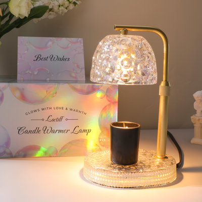 Lampe chauffe-bougie en cristal avec minuterie et variateur, hauteur réglable pour la décoration intérieure, blanc perle