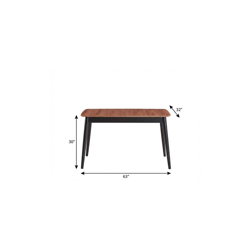 Table de salle à manger extensible à rallonge papillon en bois naturel et noir de 63 pouces