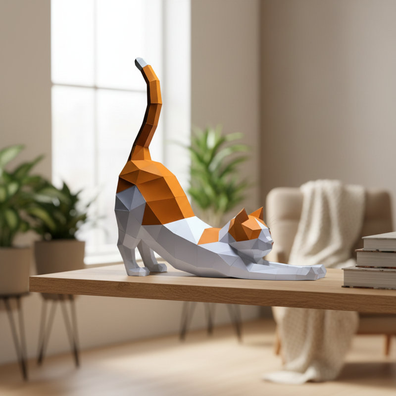 DIY Origami Stretched Cat Paper Model