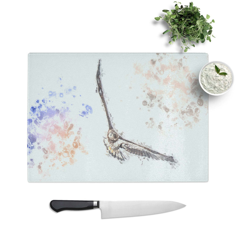 Glass Flying Golden Eagle in Abstract Chopping Board, 28.5 cm W x 20 cm L