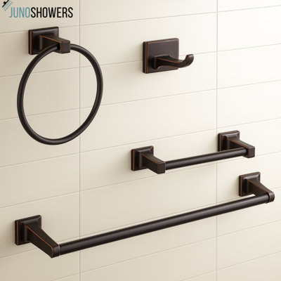 Ensemble d'accessoires de salle de bain en bronze huilé 4 pièces Juno - Quincaillerie élégante pour décoration de salle de bain classique