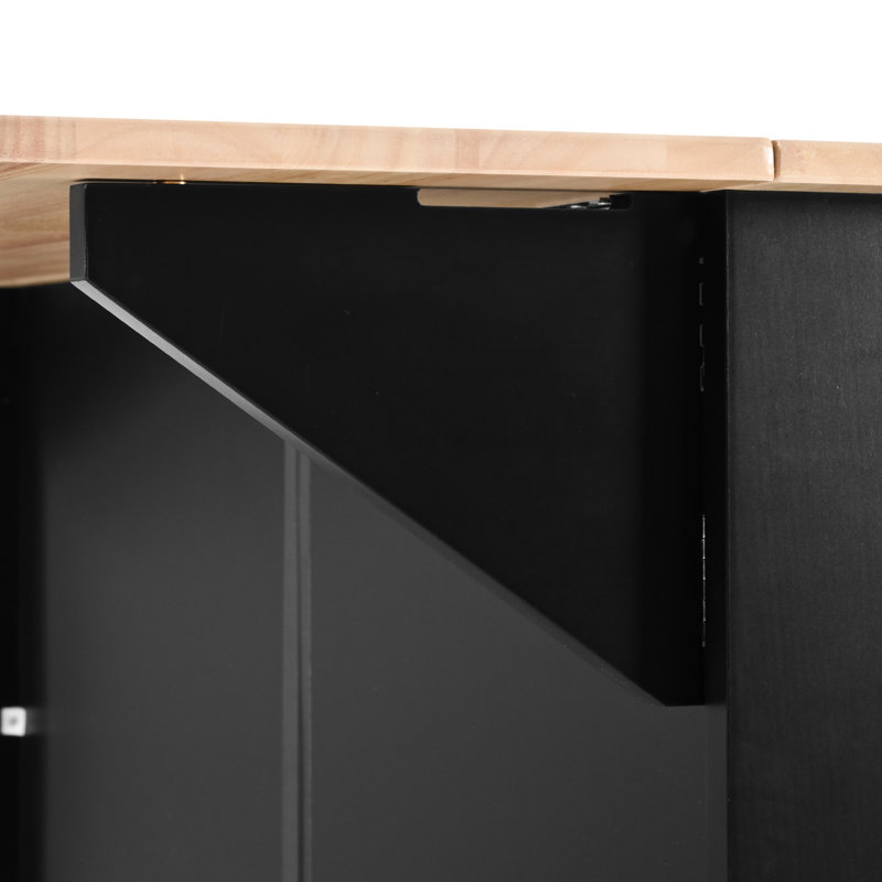 Luxury Kitchen Island With 5 Wheels & 3 Tier Pull Out Cabinet, Black Mobile Cart Adjustable Shelves, Black