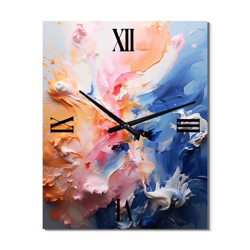 Horloge murale abstraite moderne rose et bleu Fusion II, Médium