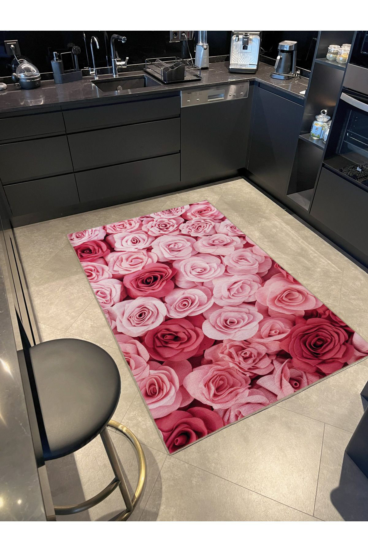 Washable Pink Rug Hokku Designs Pink Themed Flower Rose Patterned Creative Modern ...