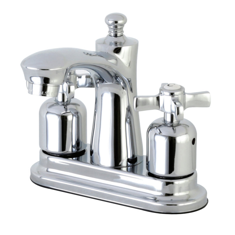 Kingston Brass Millennium Two-Handle 3-Hole Deck Mount 4" Centerset Bathroom Faucet with Plastic Pop-Up, Polished Chrome