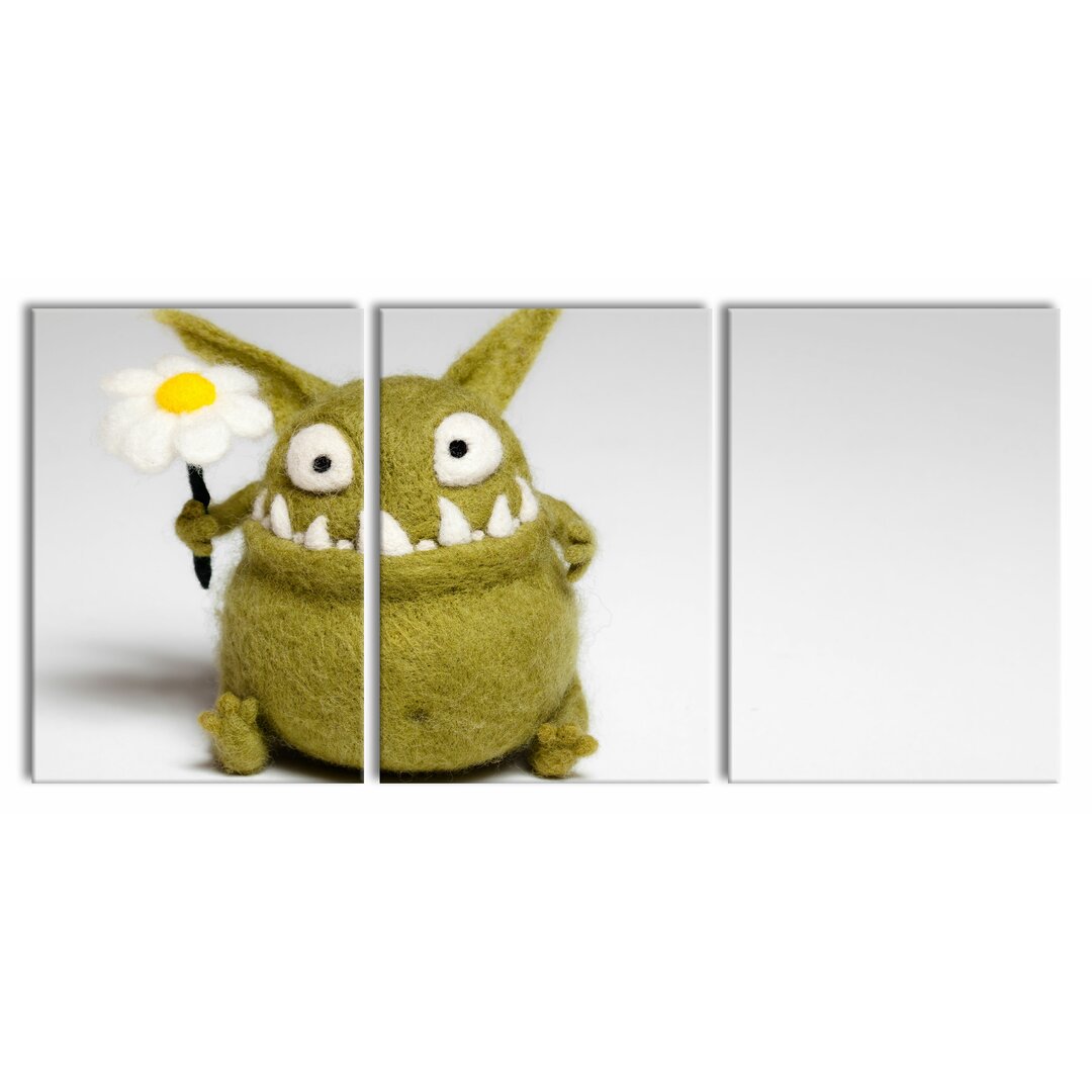 3-tlg. Leinwandbilder-Set Cute Green Monster