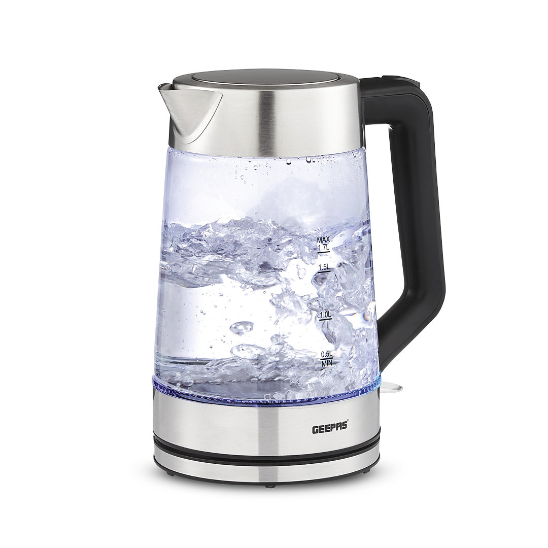 GEEPAS Illuminating Electric Glass Kettle 1.7L Cordless Jug Kettle Auto Shut Off Boil-dry Sensor 3000W Black