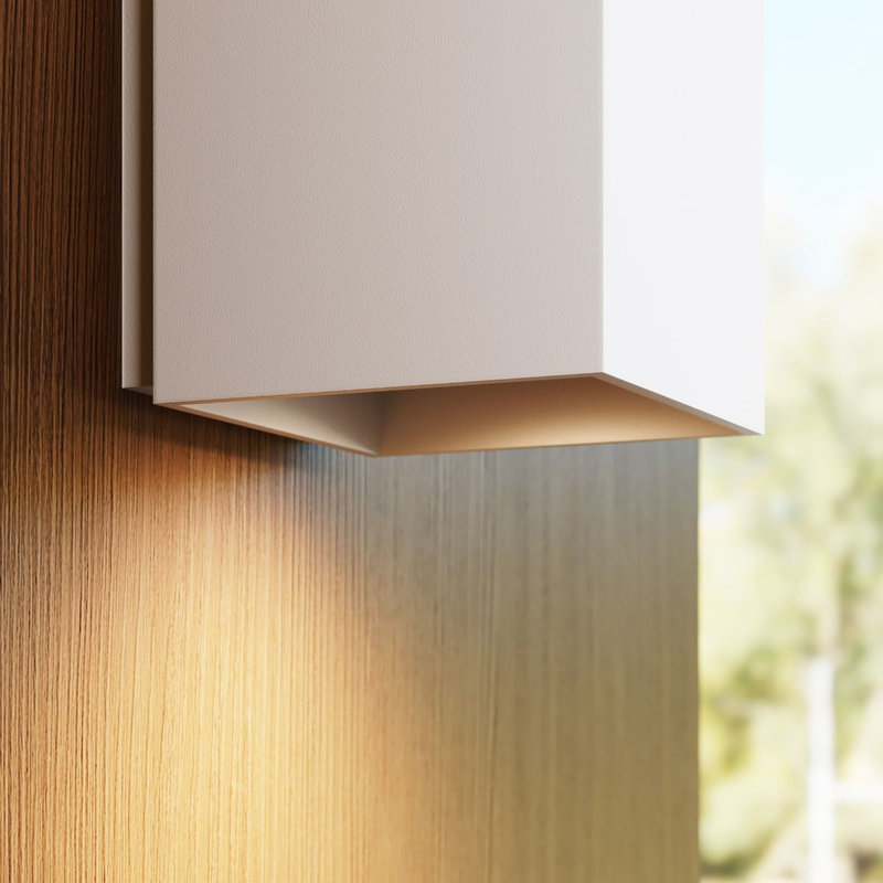 Qube Aluminium LED Flush Mounted Sconce, Textured White, 3.25" H x 3.25" W x 3.5" D