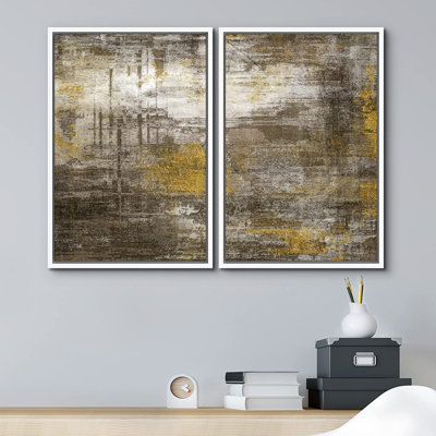 «Yellow Black Grunge Stroke Landscape», reproduction sur toile 2 pièces