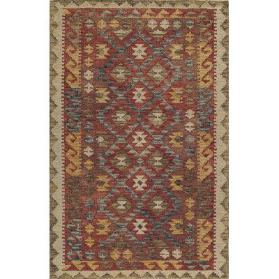 Tapis rouge en laine touffeté à la main Fiona Southwestern