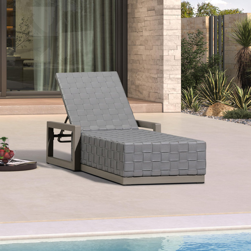 Pu Leather Outdoor Chaise Lounger 1 Piece Aluminum Pool Lounge Chair With 5-position Adjustable Backrest, Gray