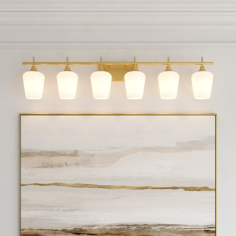 Hertford 6 - Light Bathroom Steel Dimmable Vanity Light, Milky White
