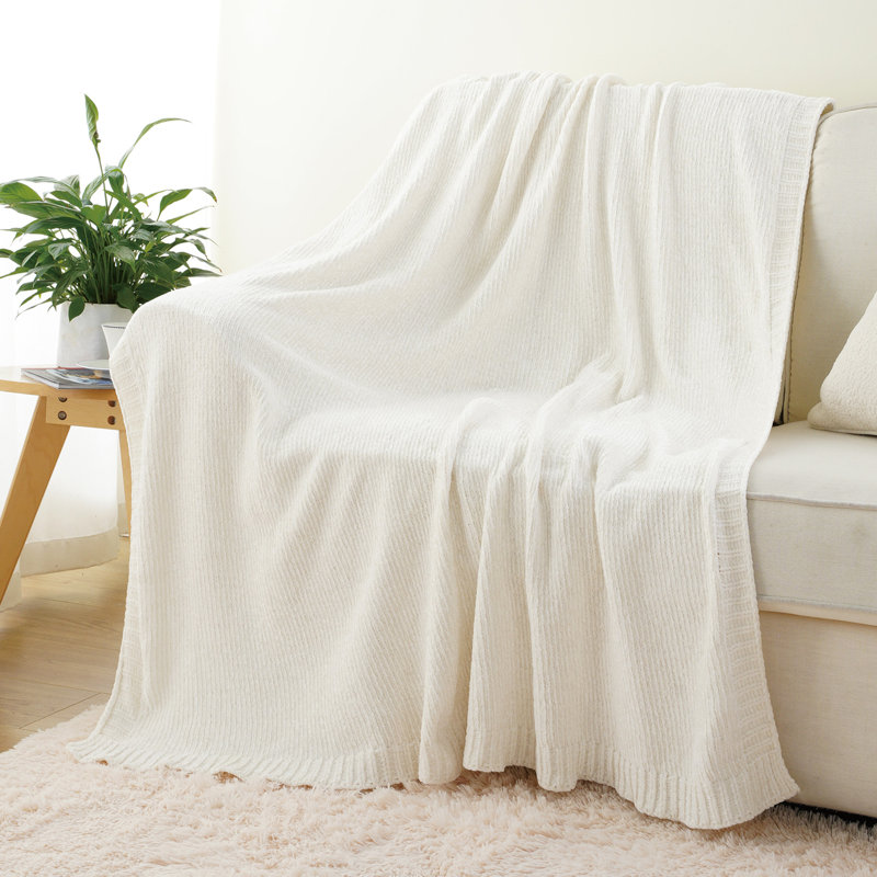 Jeté en chenille pour canapé, douillette douillette pour canapé, 51 po x 67 po, Crème, crème