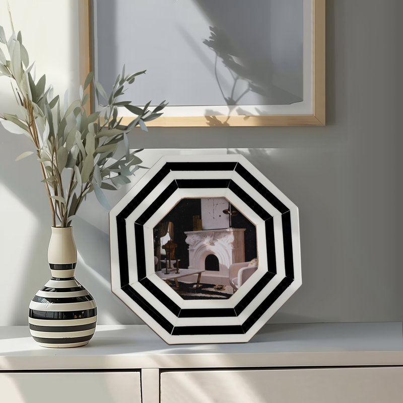 Geometric Octagonal Photo Frame Resin Wood Glass Contemporary Design