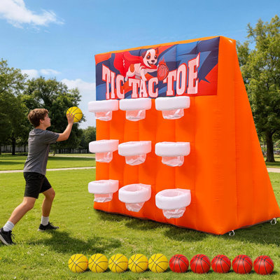 Inflatable Basketball Hoop Shoot Game with Blower & 9 Balls, Triple-Lane Inflatable Basketball Game for Parties, Events, and Backyard Fun