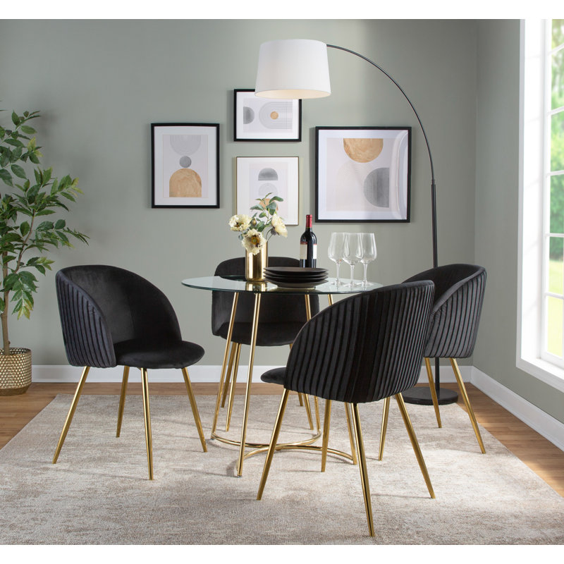Terrance 18.5" Velvet Upholstered Parson Chairs with Pattern Seat Back, Black Pleated Velvet