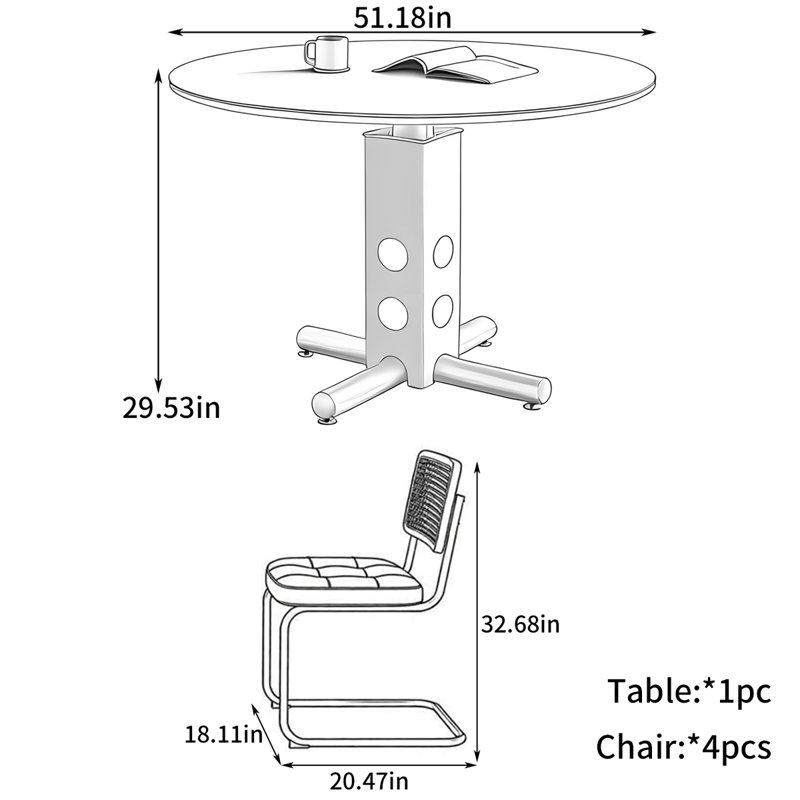 Table de salle à manger Priester, H 29,53 po x l 51,18 po x P 51,18 po