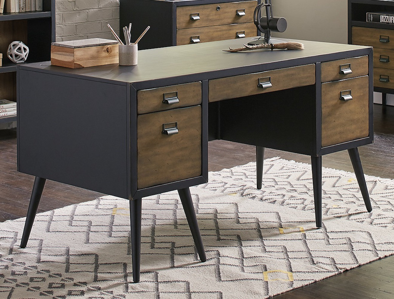 Glide Modern 3-drawer Wood and Metal Office Desk, 58-inches wide