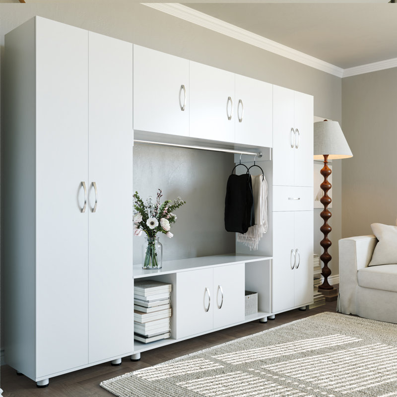 4-Piece Modular White Storage Cabinet Set With Adjustable Shelves, White