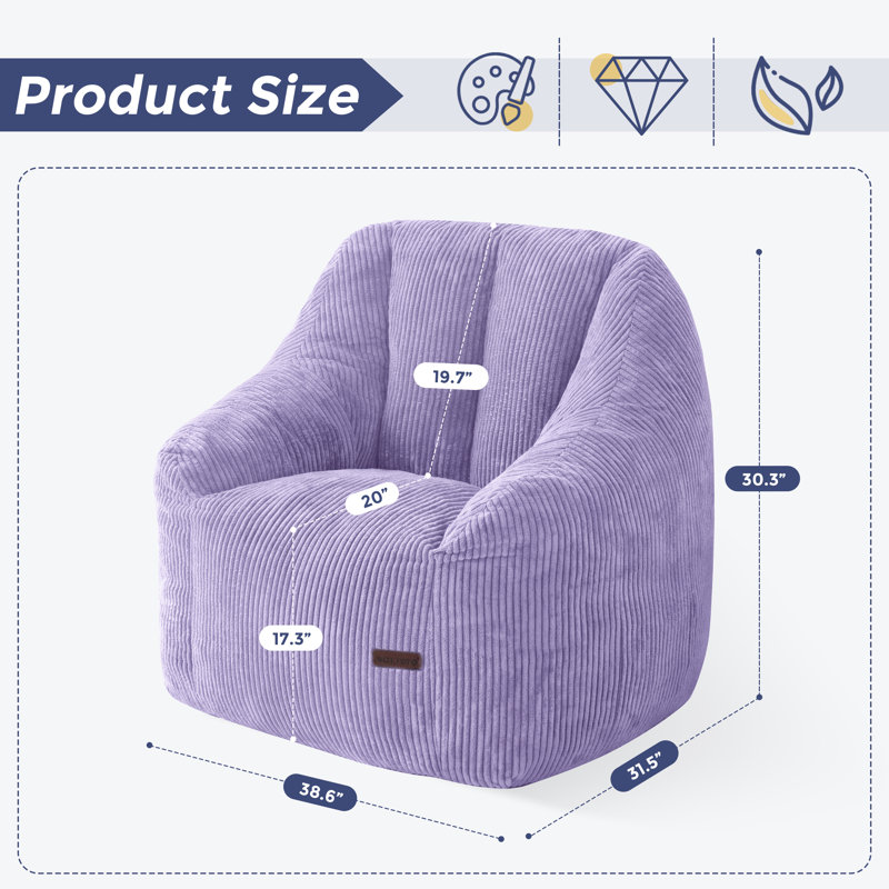Corduroy Bean Bag Sofa Chair Cozy Living Room Chair Stuffed Floor Sofa Compression Sofa, Purple-Corduroy