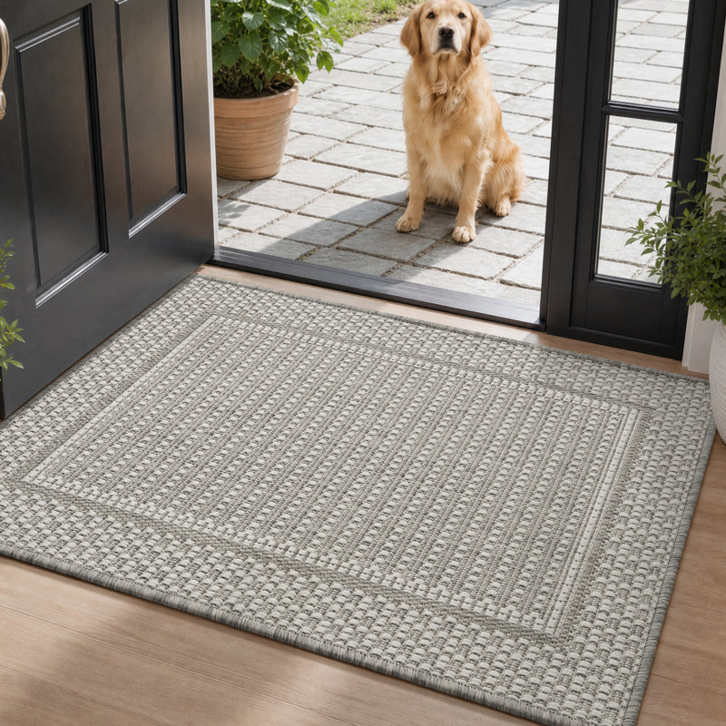 Tapis intérieur/extérieur géométrique gris/blanc résistant aux UV, Rectangulaire 2 pi x 3 pi
