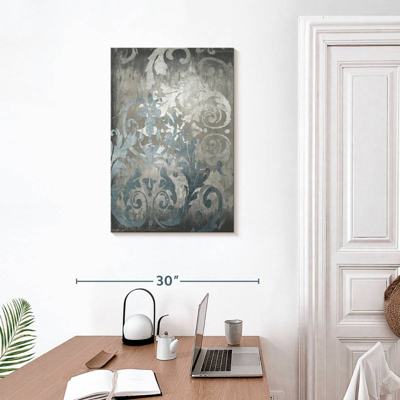 Avery Damask In Silver II, 30" H x 20" W
