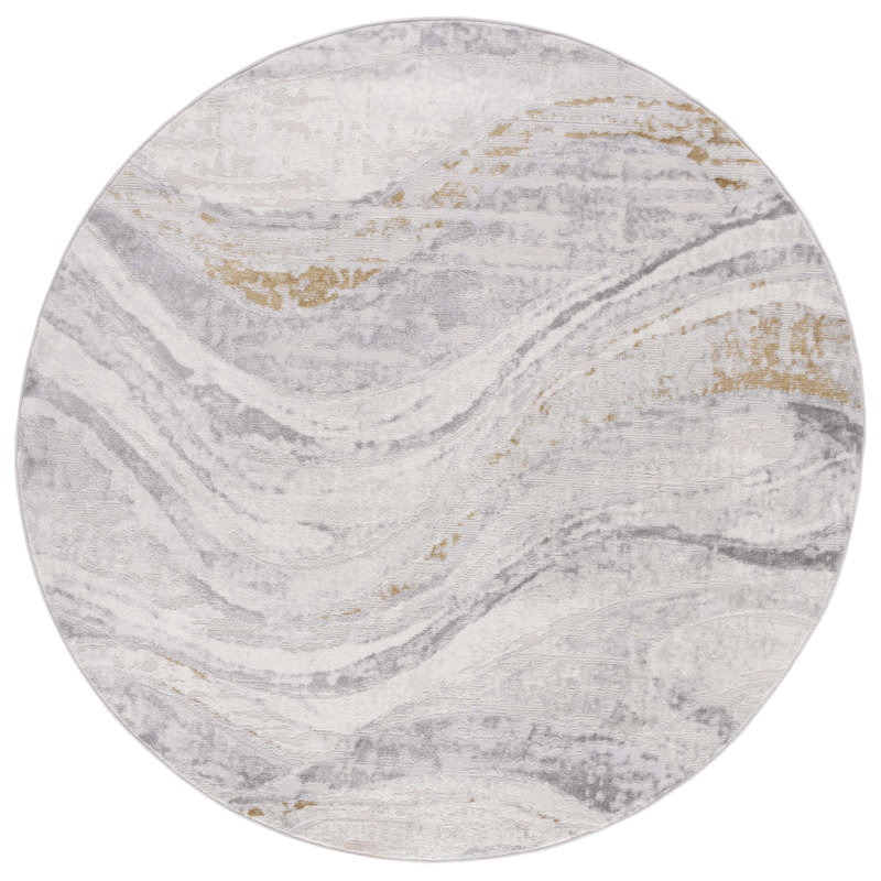 Palma 6'7" Round Gray and Beige Synthetic Rug