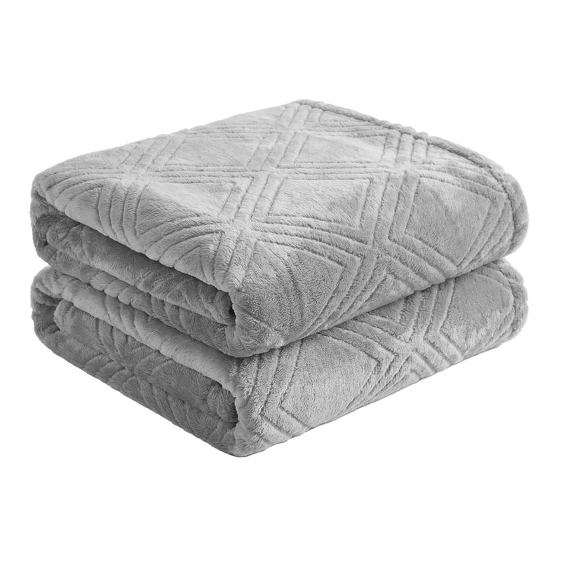 Alaska Quilted Diamond Plush Soft Polyester Fleece Blanket, Platinum, Twin
