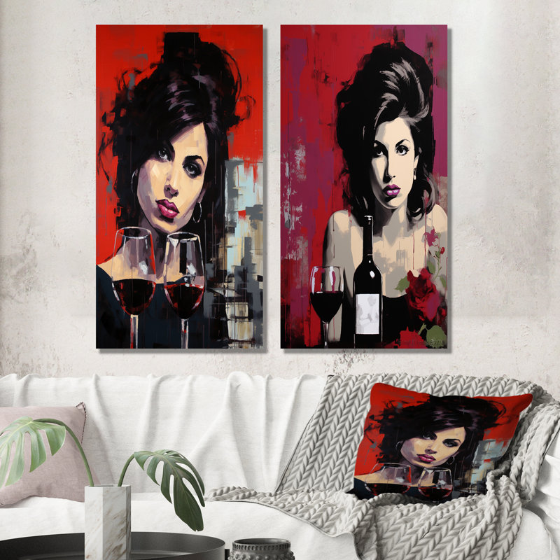 Popart Portrait Winehouse In Wine - ensemble de salon abstrait en métal Popart, H 28 po x l 24 po