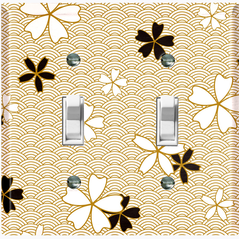 Metal Light Switch Plate Outlet Cover (Japanese Pattern Flower Tan   - Single Toggle)