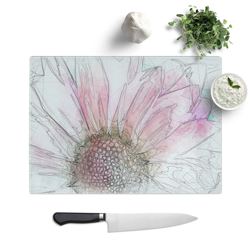 Tempered Glass Daisy Flower Chopping Board, 39 cm W x 28.5 cm L