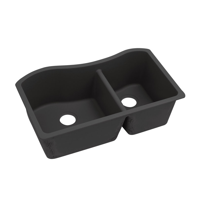 Évier de cuisine à double cuve encastrable L 33 po x l 20 po Quartz Luxe, Caviar