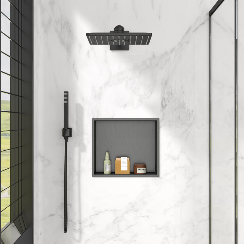 15'' W x 13'' H Bathroom Shower Niche, Stainless Steel Rectangular Wall Niche, Gunmetal Black, Gunmetal Black
