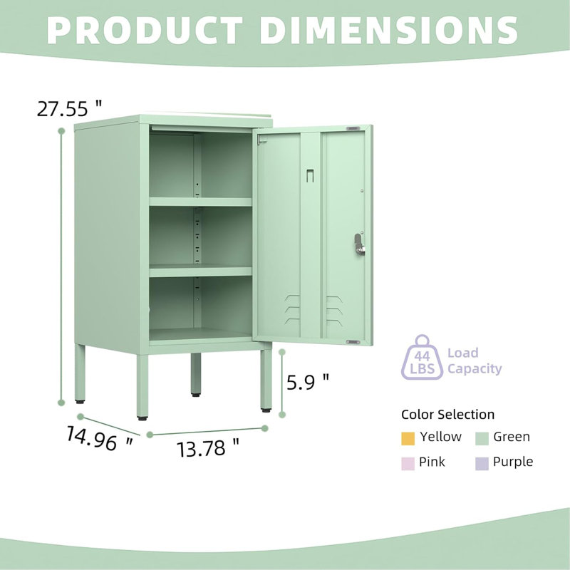 Metal Locker End Table - Modern Minimalist Side Table with 2 Adjustable Shelves, Anti-Tilt Design - Multi-Functional Storage Cabinet for Living Room & Bedroom (27.55" H x 13.78" W x 14.96" D)