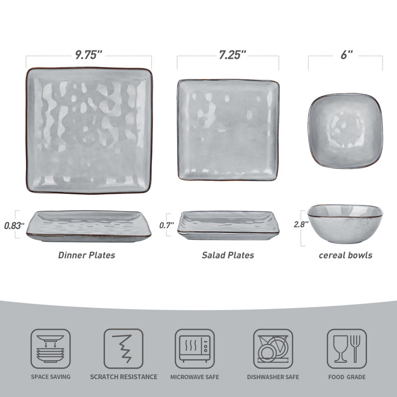 Stoneware Dinnerware Sets, 18-Piece Dish Set, Gray