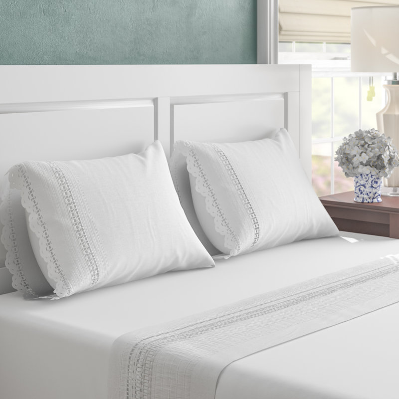 Ensemble de draps 100% coton Classa, Ensemble de draps pour lit simple avec taie d'orei, Blanc