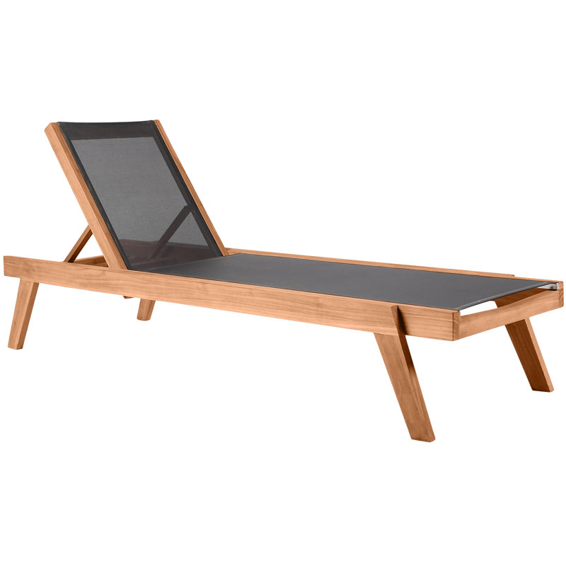 Chaise de patio en teck avec coussins, Noir