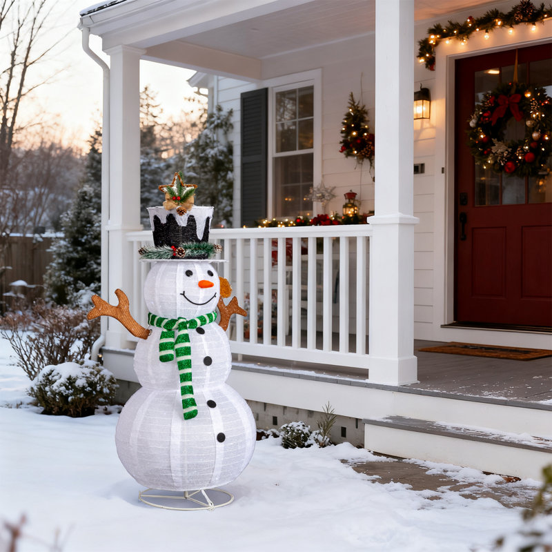 Décoration de Noël éclairée 4 pi avec bonhomme de neige avec écureuil et étoile