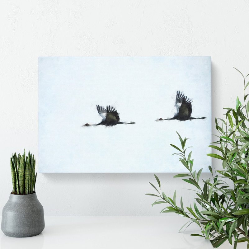Flying Crane Birds - Wrapped Canvas Painting, 35cm H x 50cm W x 3cm D