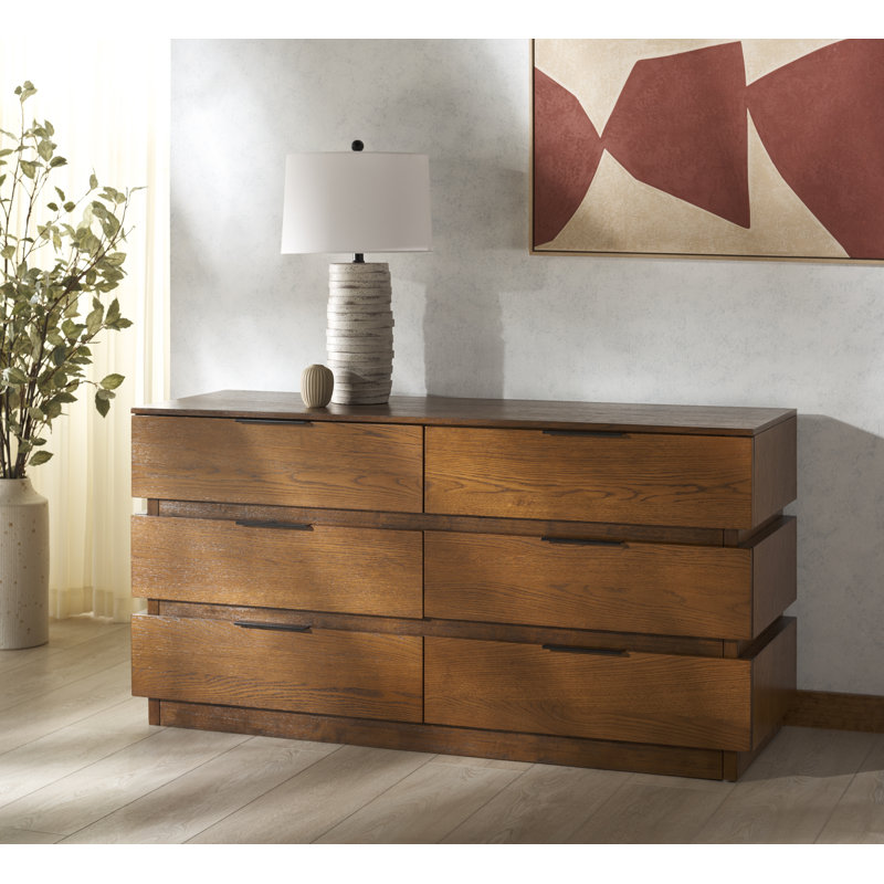 Titus 6 Drawer Stacked Dresser, Medium Oak