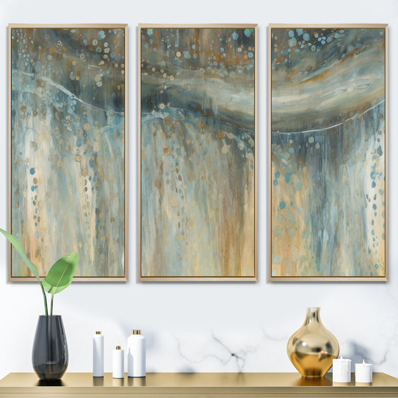 «Oct Mist I», ensemble d'art mural abstrait à encre liquide_80391, H 28 po x l 36 po x P 1 po, Toile avec cadre naturel