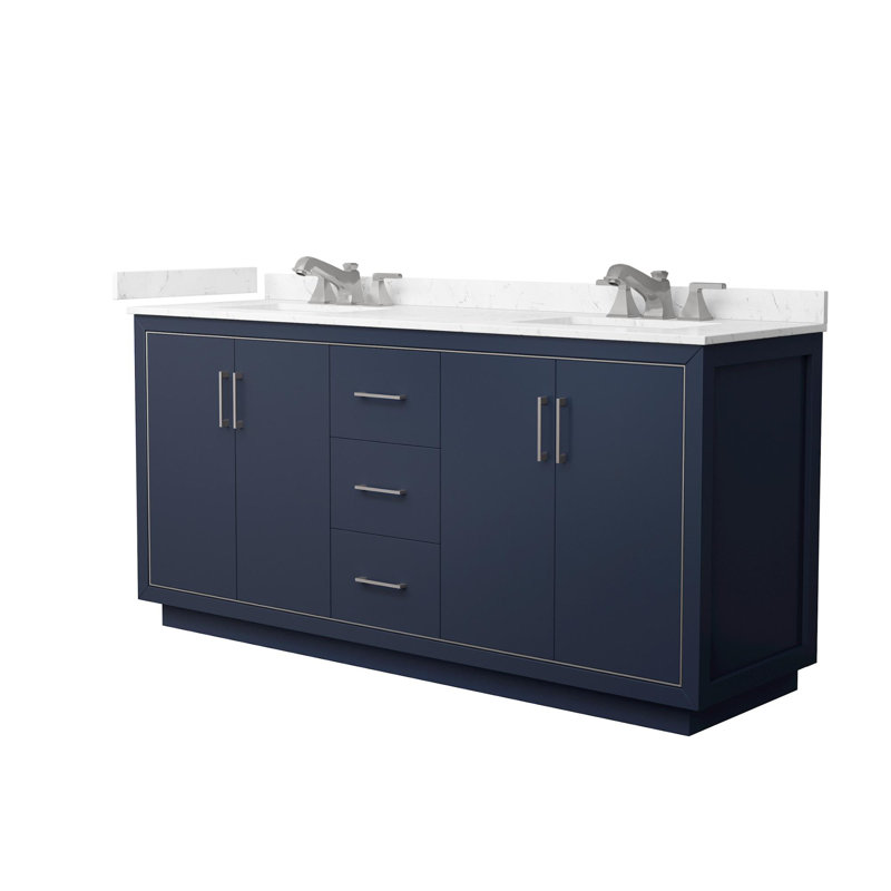 Icon 72" Freestanding Double Bathroom Vanity with Cultured Marble Top, Brushed Nickel, Blue