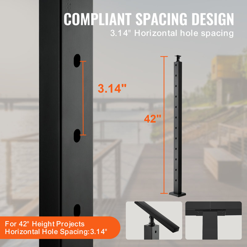 VEVOR Cable Railing Post Steel 30° Angled for Stairs with Pre-Drilled ...