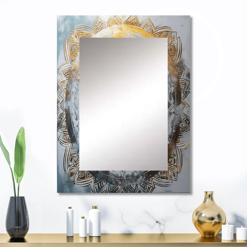 Blanc et or Mandala VII - grand miroir Mandala Boho, miroir mural décoratif traditionnel, impression d'art en métal