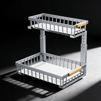 Pull Out Cabinet Organizer, 2-Tier Sliding Storage Shelf With Adjustable Height, Heavy-Duty Steel Under Sink Organizer For Kitchen, Bathroom, Pantry, And Closet