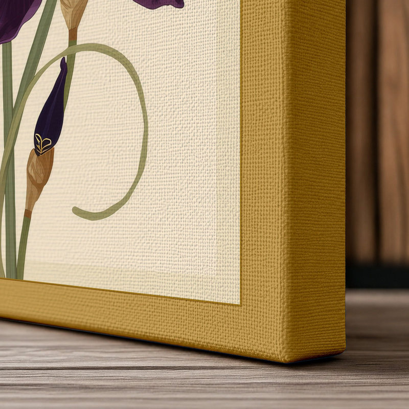 Purple Iris Study Botanical - Wrapped Canvas, 18x12 - 45.7 x 30.5 cm, Ochre Border