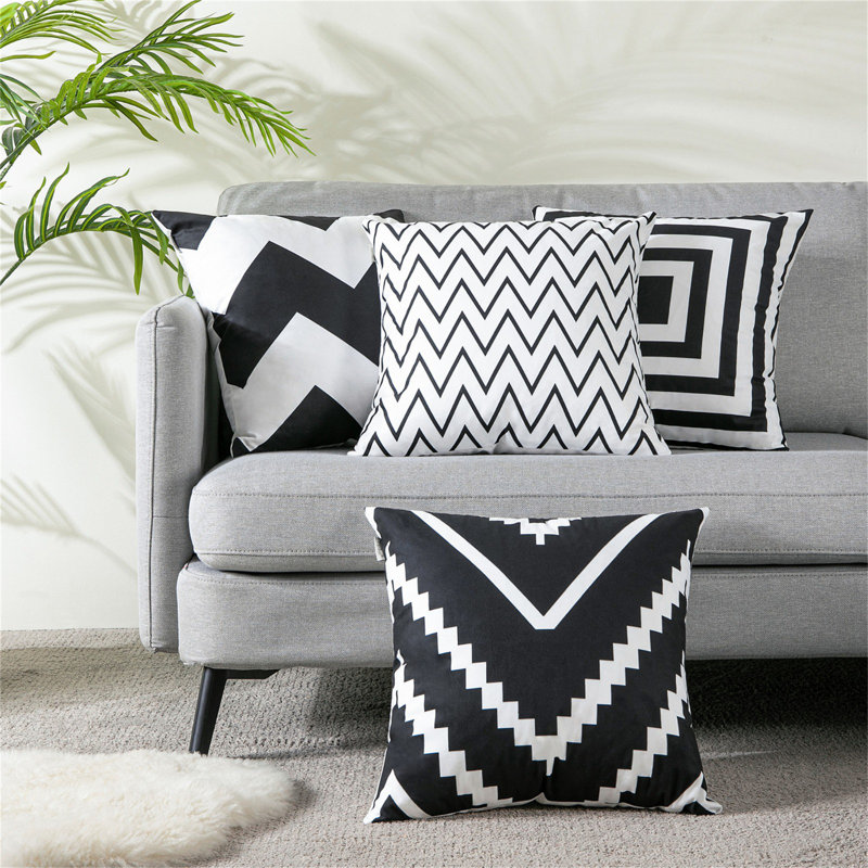 Lendsey Square Pillow Cover, Black/White