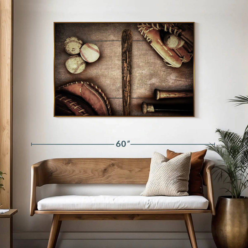 Thème du baseball, 46 po x 31 po, Cadre flottant doré